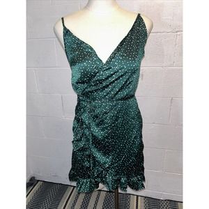 Princess Polly Her Jewel Mini Wrap Dress Emerald Green Party Ruffle polka‎ dot 6
